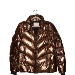 Metallic Bronze Puffer Jacket - Women's Cozy Coat sze small